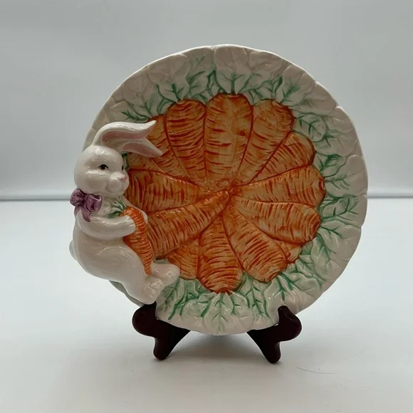 Vintage Palm Tree Company Bunny Carrot Plate Easter Spring Made in Taiwan - Picture 1 of 16